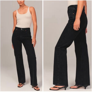 Abercrombie & Fitch 90s Relaxed High Rise Straight Jeans Wide Leg Black AF 14 32